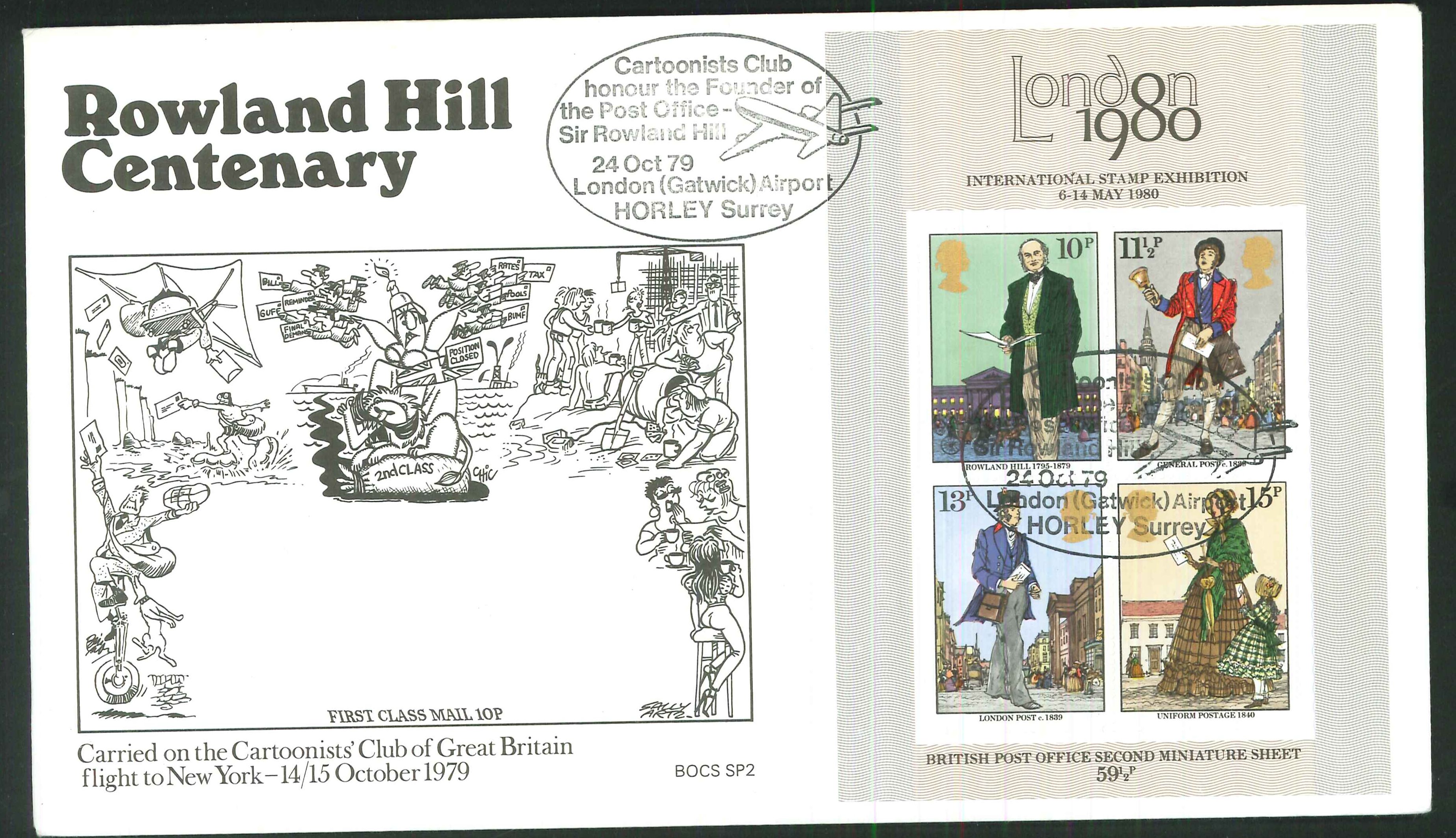 1979 - Sir Rowland Hill Centenary, First Day Cover- Cartoonists Club, London Gatwick Airport Postmark