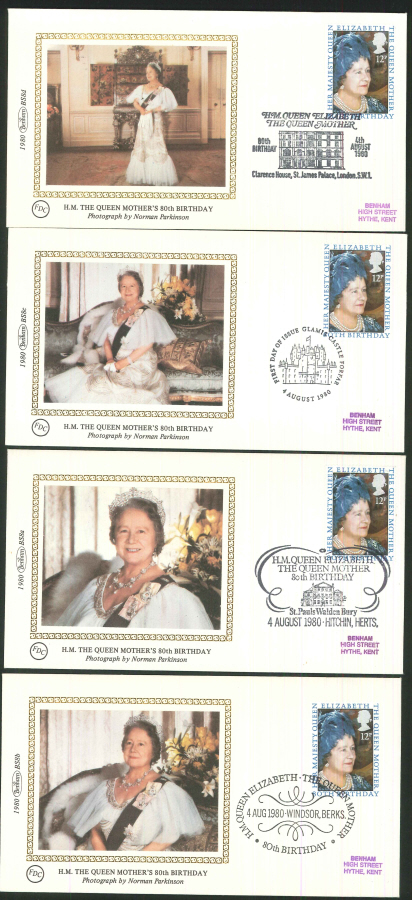 1980 - H.M The Queen Mother's 80th Birthday - Set of 4 Covers - Various Postmarks