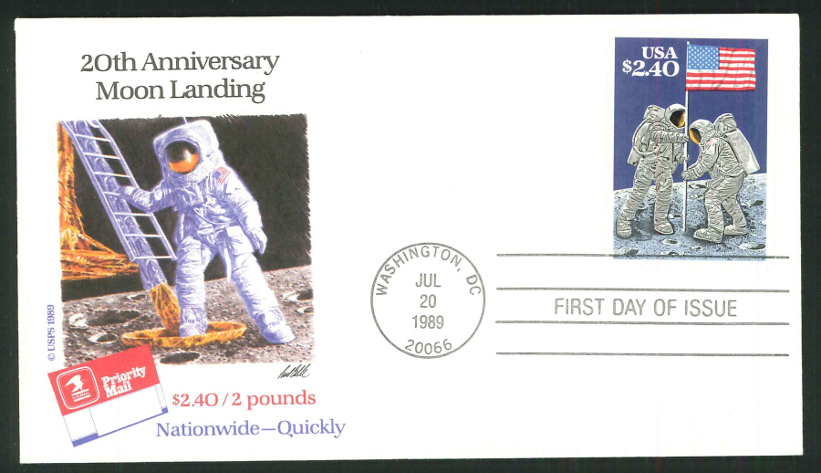 1989 - 20th Anniversary First Moon Landing, First Day Cover - Washigton DC Postmark