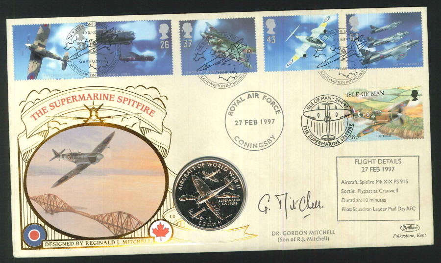 1997 - Architects of the Air Coin First Day Cover - RAF Coningsby, Southampton and Isle of Man Postmarks -Signed