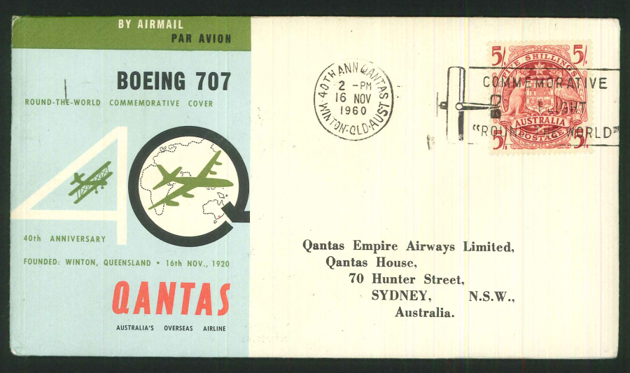 1960 - 40th Anniversary Qantas Commemorative Cover- Winton, Queensland Postmark