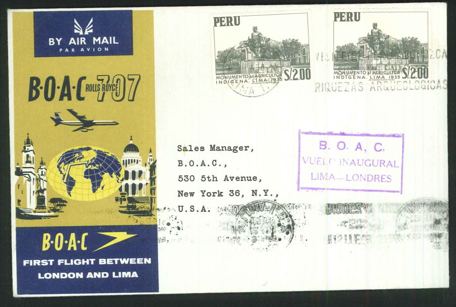 1961 - First Flight London & Lima Commemorative Cover - Lima, Peru Postmark