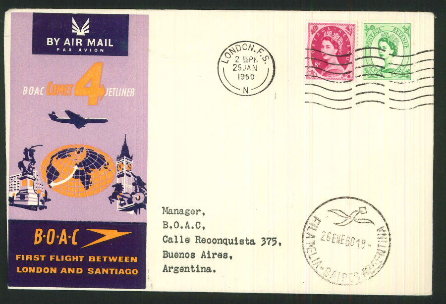 1960 - First Flight London & Santiago Commemorative Cover - London Postmark
