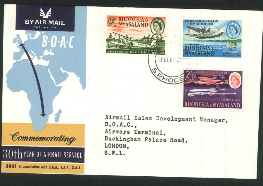 1962 - 30th Year of Airmail Commemorative Cover - Rhodesia Postmark