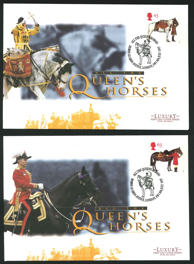 1997 - All the Queen's Horses Set of 4 First Day Covers - Horse Guards Avenue, SW1 Postmark