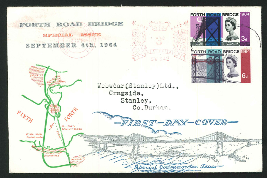 1964 - Forth Road Bridge First Day Cover, Meter Mark Postmark