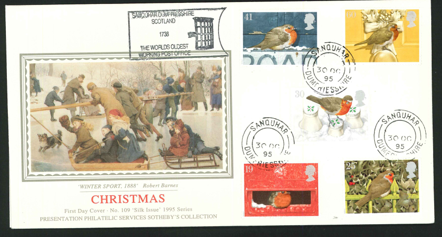 1995 - Christmas First Day Cover - CDS Sanquhar, Dumfriesshire Postmark