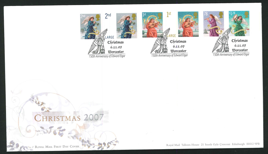 2007 - Christmas First Day Cover - Edgar Elgar, Worcestershire Postmark
