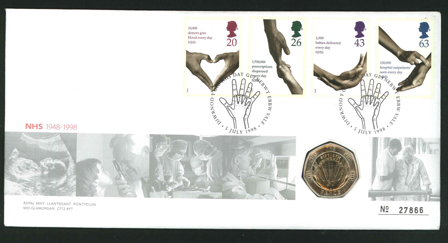 1998 - National Health Service Coin Commemorative Cover - 50p Coin & Aneurin Bevan, Ebbw Vale Postmark