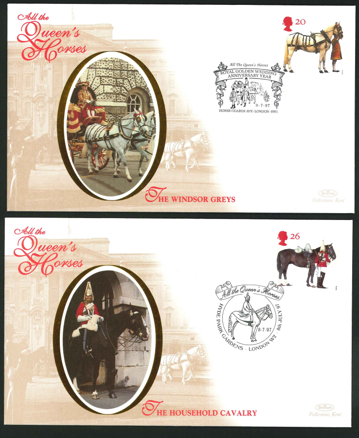 1997 - All the Queen's Horses Set of 4 First Day Covers - Horse Guards Ave, London SW1 Postmark
