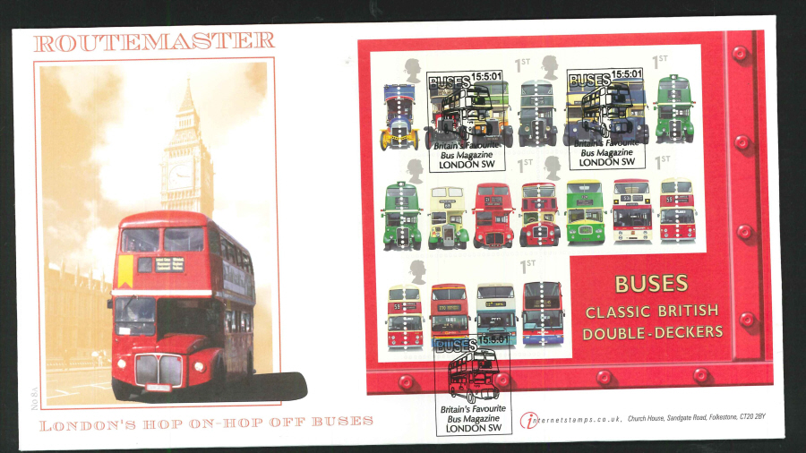 2001 - Buses Mini Sheet First Day Cover - Bus Magazine, London SW Postmark