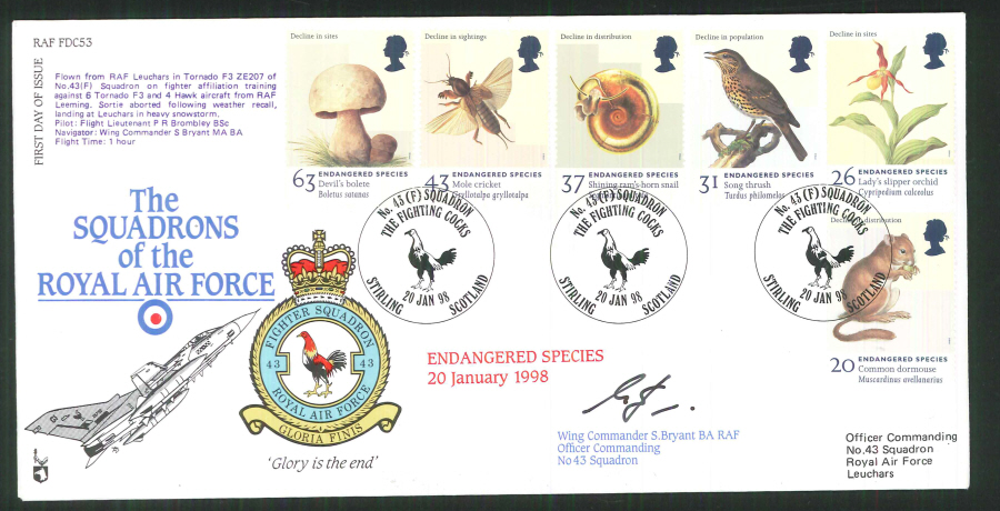 1998 - R A F Signed Endangered Species First Day Cover - British Forces Postmark