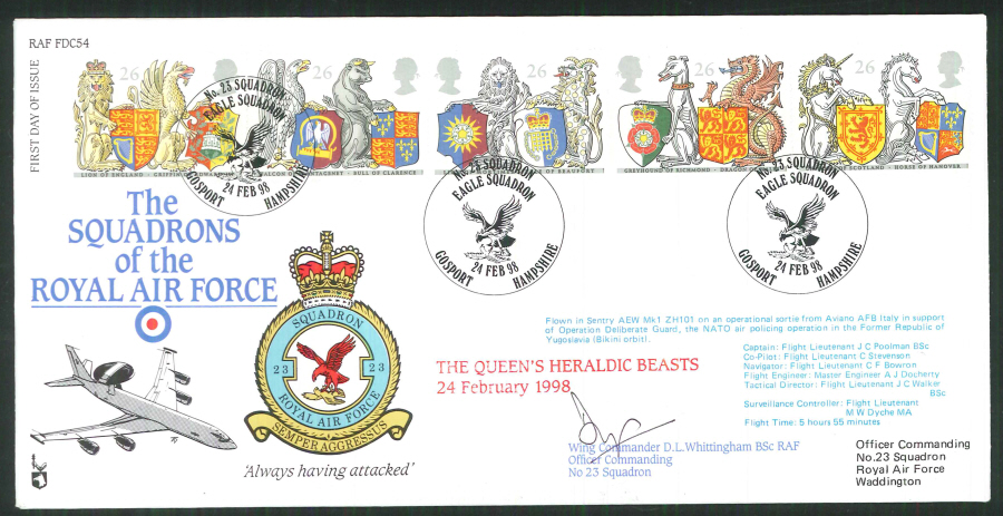 1998 - R A F Signed The Queen's Heraldic Beasts First Day Cover - British Forces Postmark