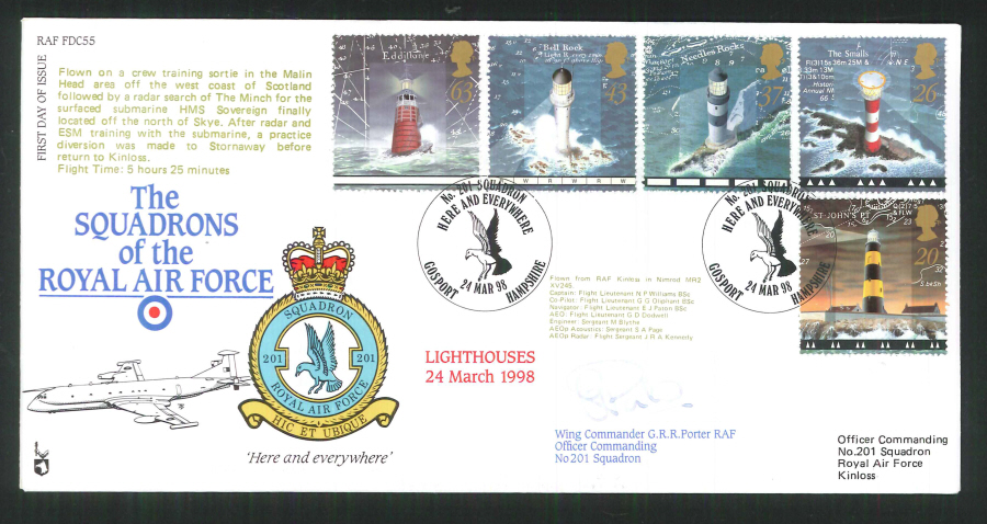 1998 - R A F Signed Lighthouses First Day Cover - British Forces Postmark