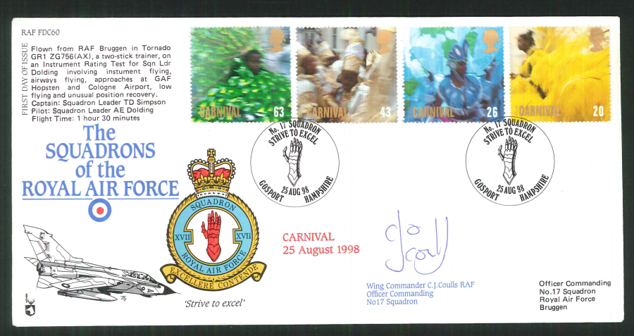 1998 - R A F Signed Carnivals First Day Cover - British Forces Postmark