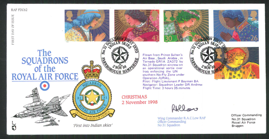 1998 - R A F Signed Christmas First Day Cover - British Forces Postmark