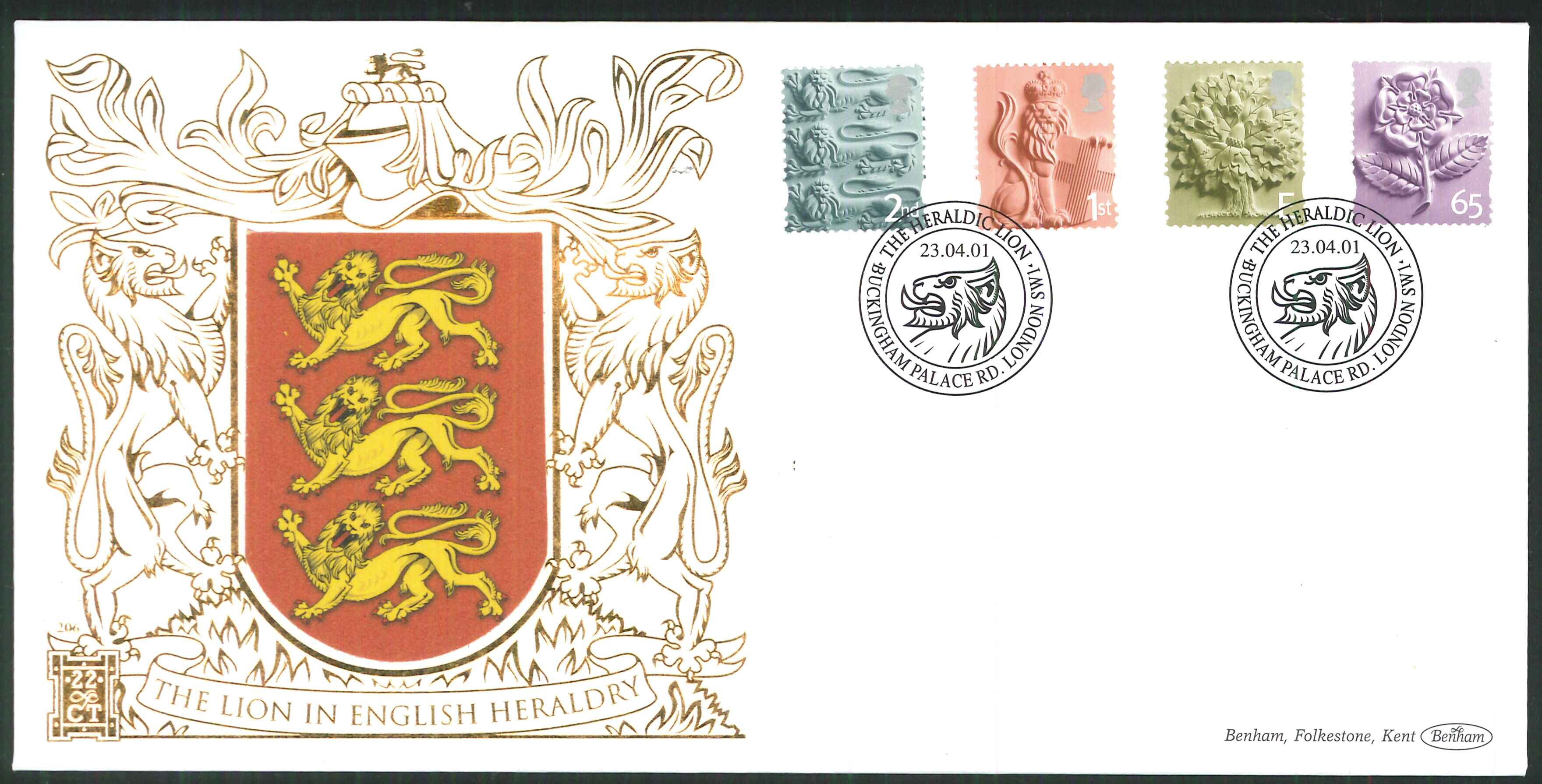 2001 - Country Pictorials Benham 22ct Gold 500 - Heraldic Lion London SW1l Postmarks