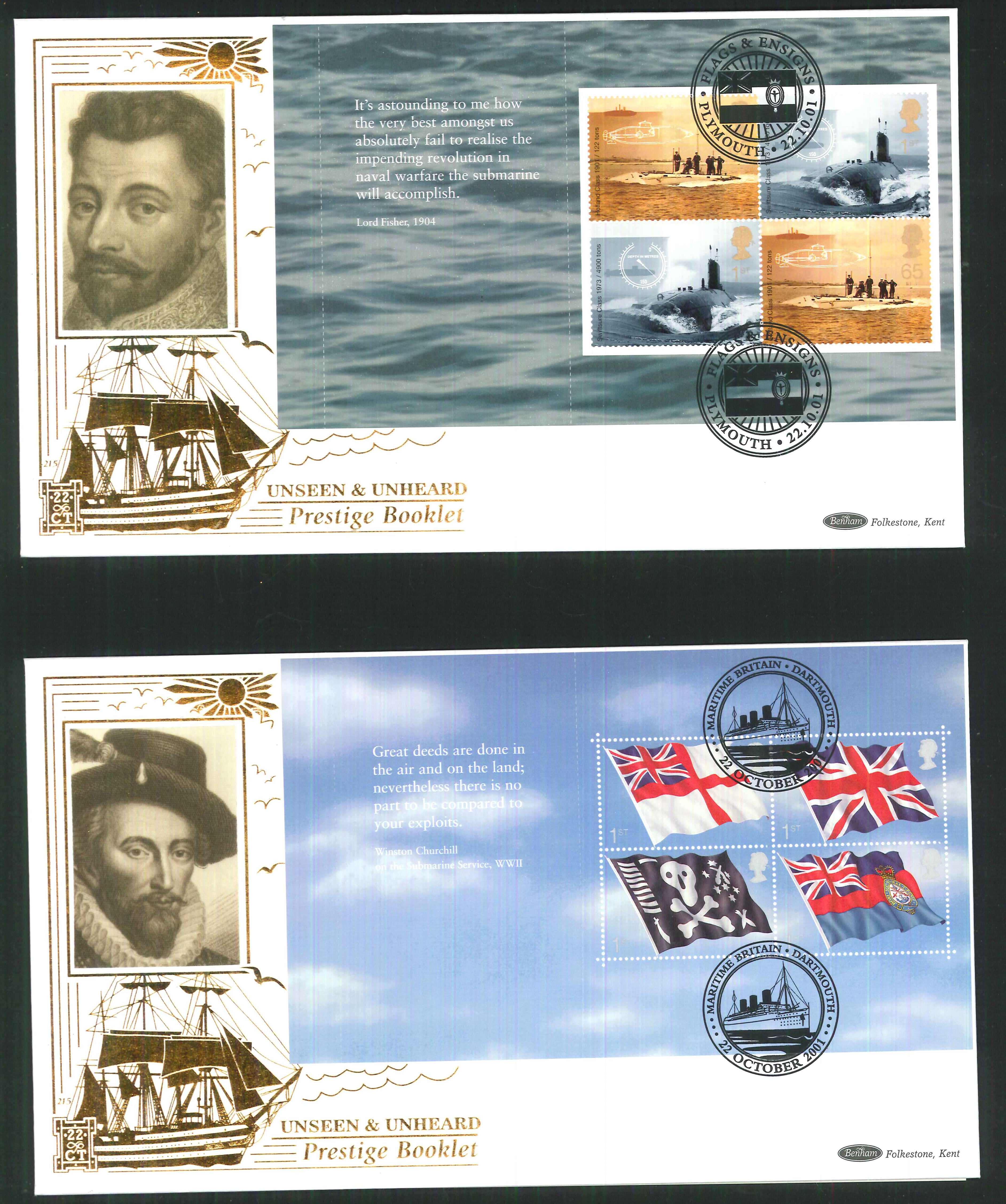 2001 - Flags & Ensigns PSB FDC Benham 22ct Gold 500 - Different Postmark