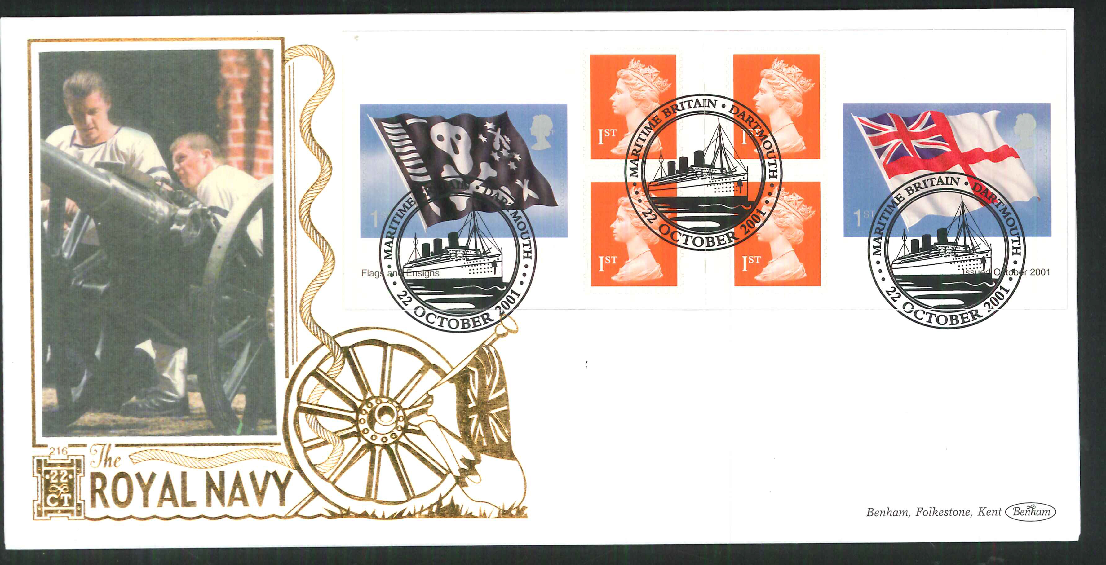 2001 - Flags & Ensigns Retail Book FDC Benham 22ct Gold 500 - Dartmouth Postmark