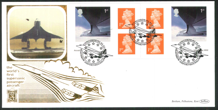 2002 - Airliners Retail Book FDC Benham 22ct Gold 500 - Concorde Heathrow Postmark