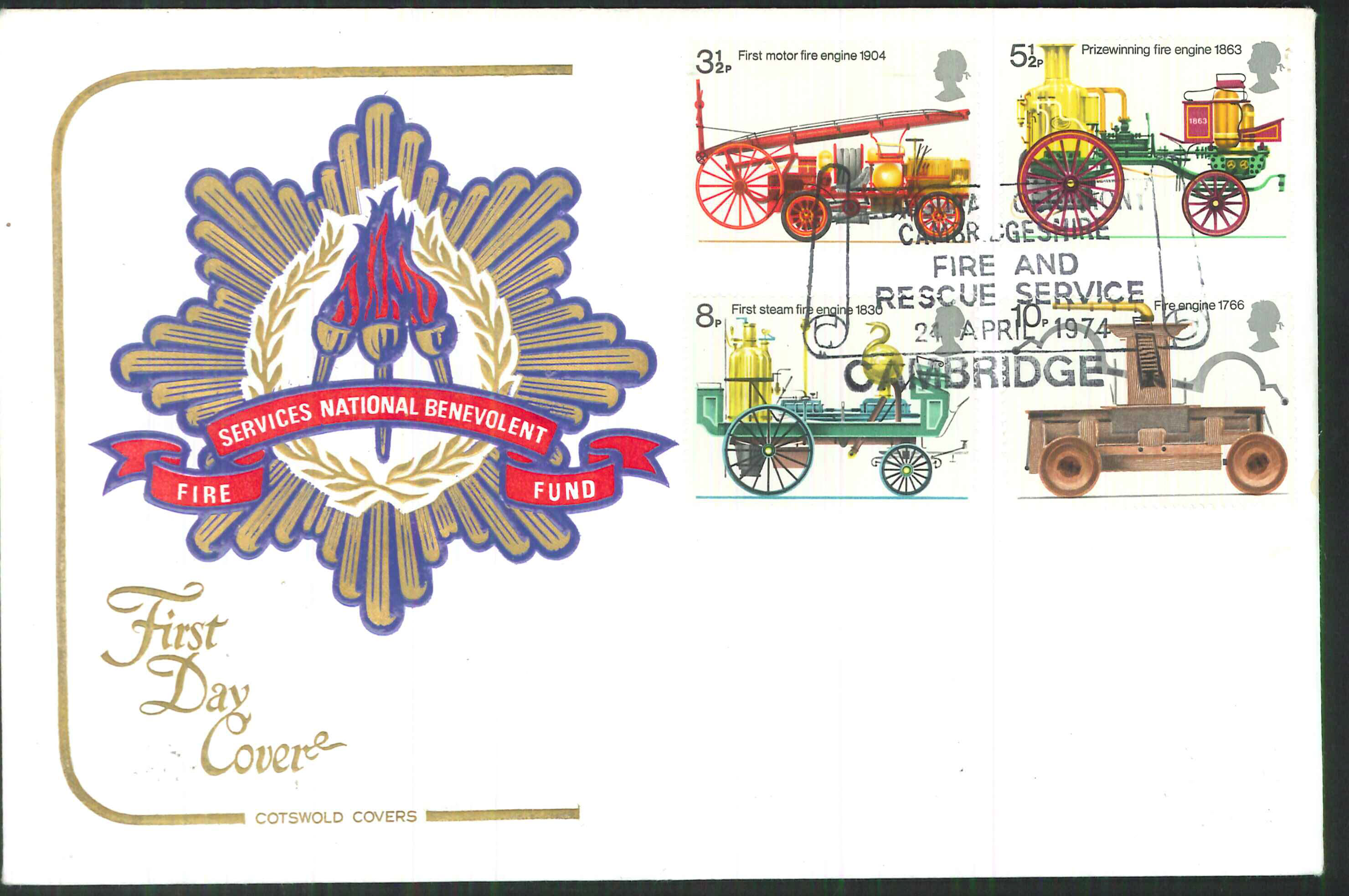 1974 -Cotswold FDC Fire Service Cambridgeshire Fire & Rescue Postmark