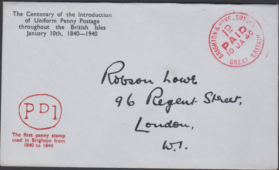 1940 - Robson Lowe Uniform Penny Post Cover Brighton & Hove