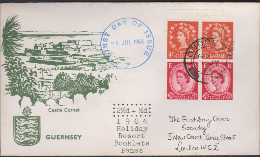 1964- Booklet Pane First Day Cover London C D S Guernsey Cover