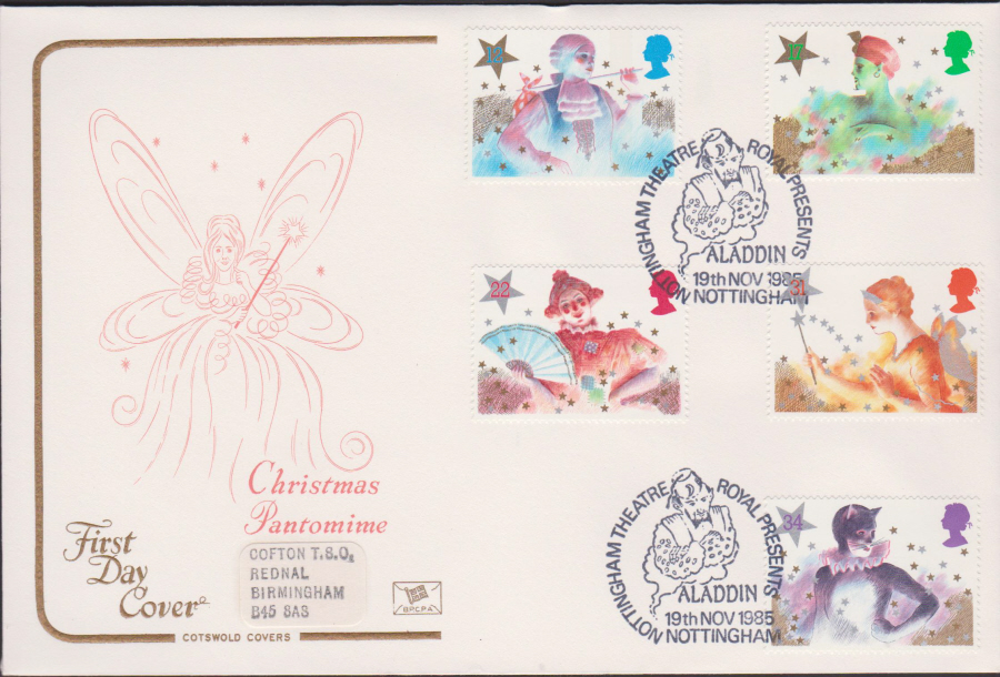 1985 - Cotswold Christmas First Day Cover - Aladdin Nottingham Postmark
