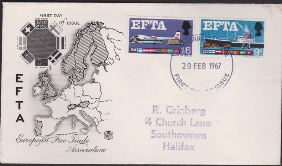 1967 - EFTA First Day Cover - First Day of Issue Bradford Postmark
