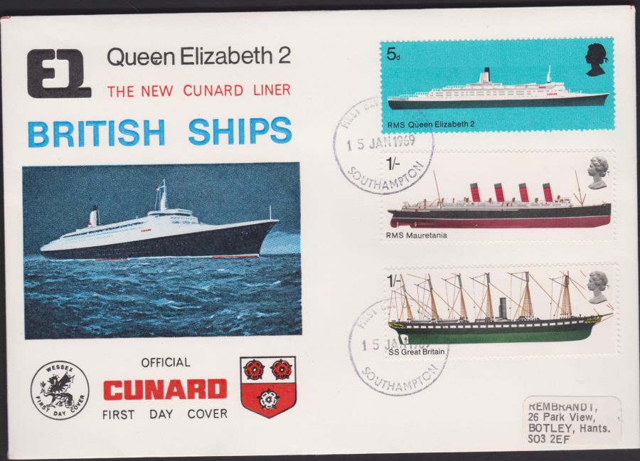 1969- British Ships Cunard First Day Covers, F D I Southampton Postmark