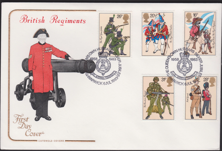 1983 - British Army COTSWOLD FDC - Queen's Own Hussars, Warwick Postmark