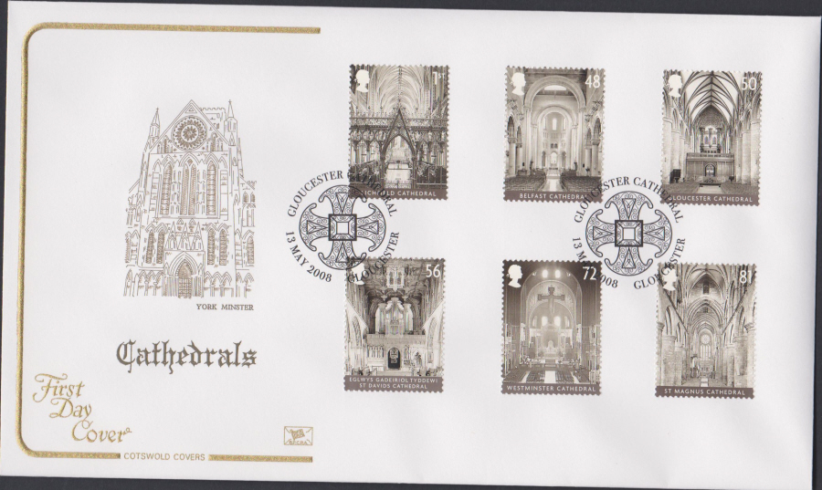 2008 - Cathedrals COTSWOLD FDC - Gloucester Cathedral Postmark