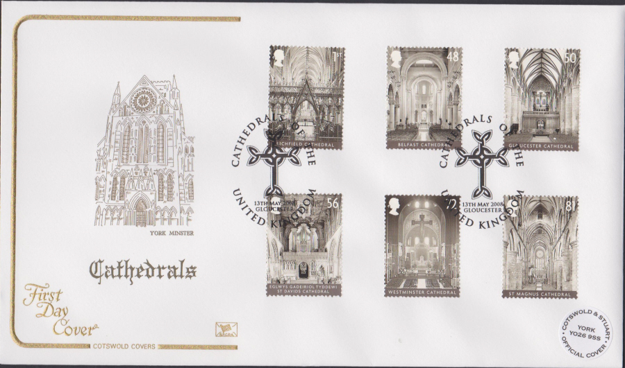 2008 - Cathedrals COTSWOLD FDC - Gloucester Cathedrals of the U K Postmark