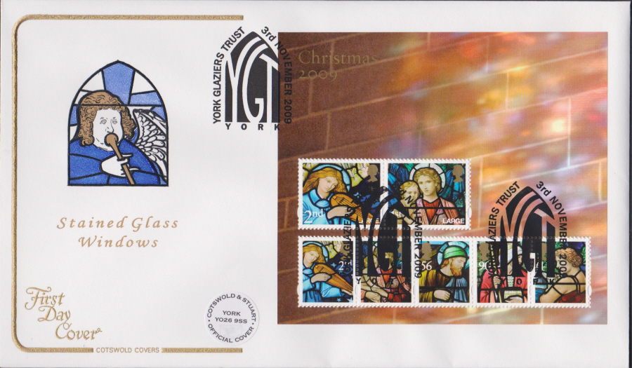 2009 - Christmas First Day Cover Mini Sheet COTSWOLD -York Glaziers Trust York Postmark