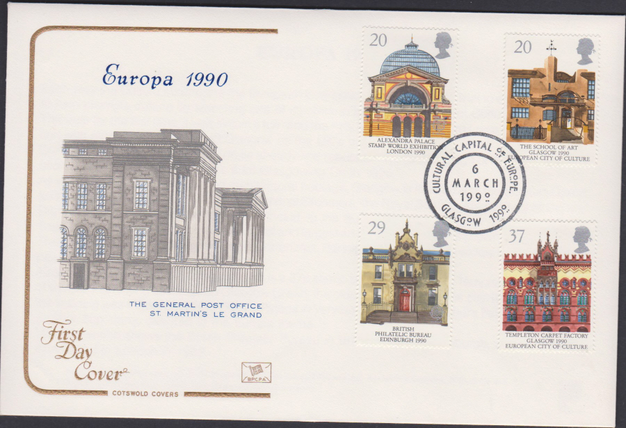 1990 - Cotswold FDC Europa . :- Culture Capital, Glasgow Postmark
