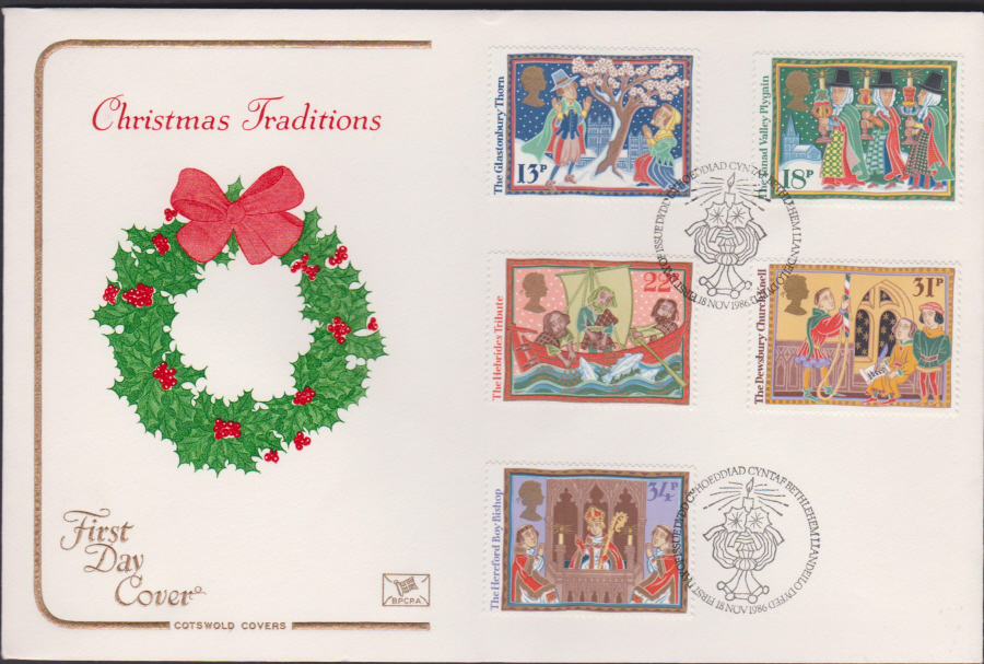 1986 - Christmas First Day Cover COTSWOLD :-First Day of Issue Bethlehem Postmark
