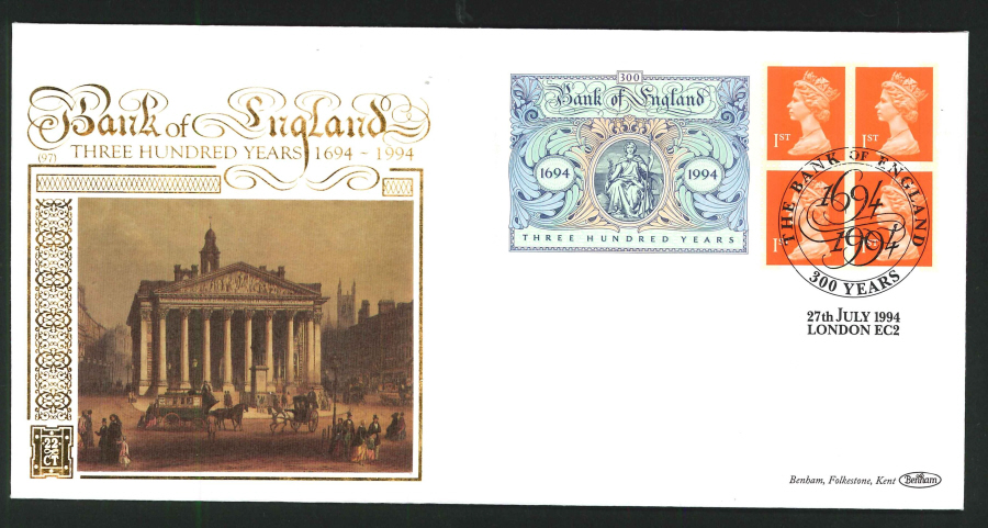 1994 - Bank of England Commemorative Label First Day Cover - 300 Years Bank of England Postmark