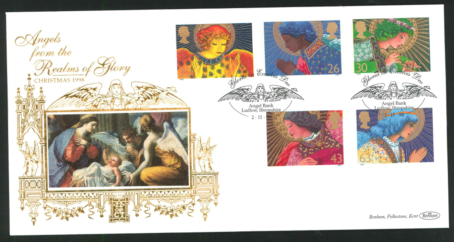 1998 - Christmas First Day Cover - Gloria in Exceleis, Angel Bank Postmark