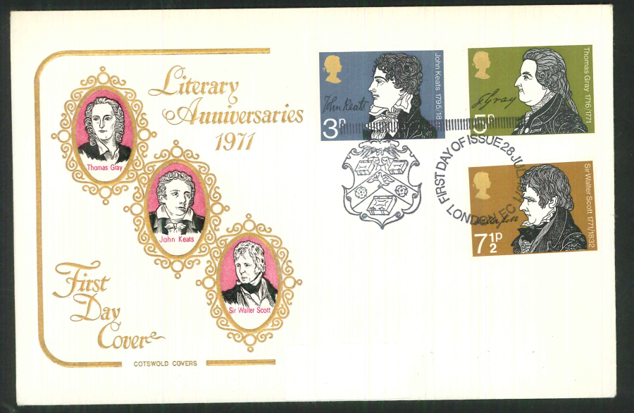 1971 Cotswold FDC Literary Anniversaries F D I London E C Postmark
