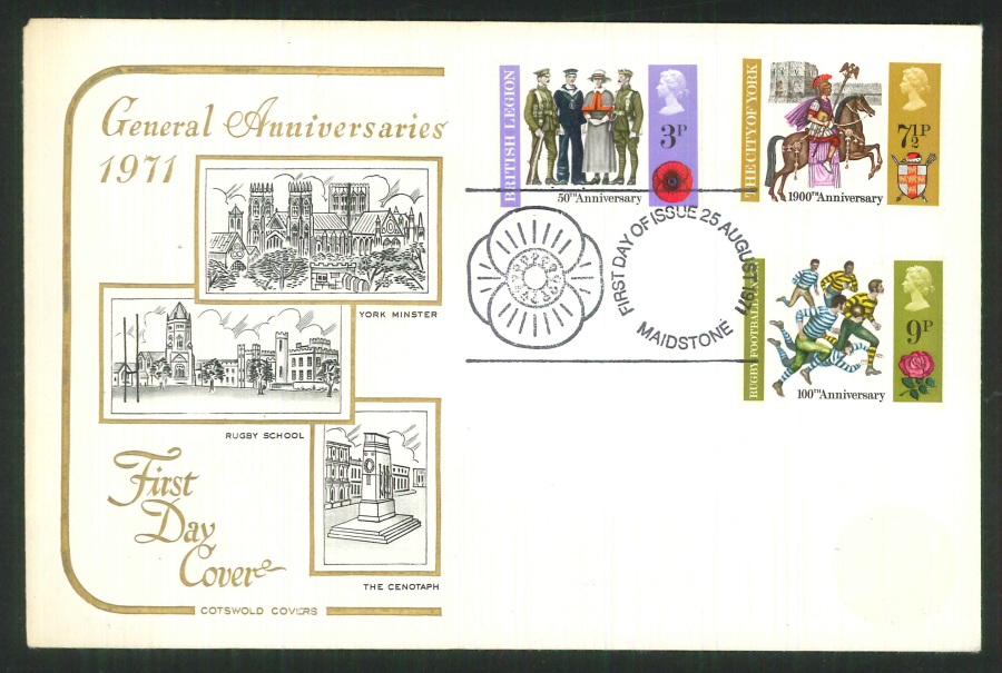1971 Cotswold FDC Anniversaries F D I Maidstone Postmark