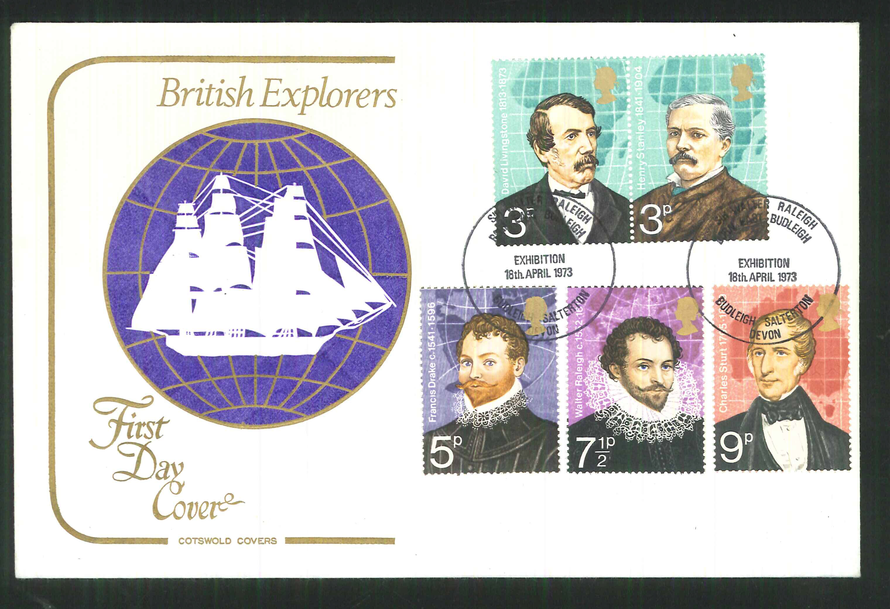 1973 Cotswold British Explorers FDC Cardiff Postmark