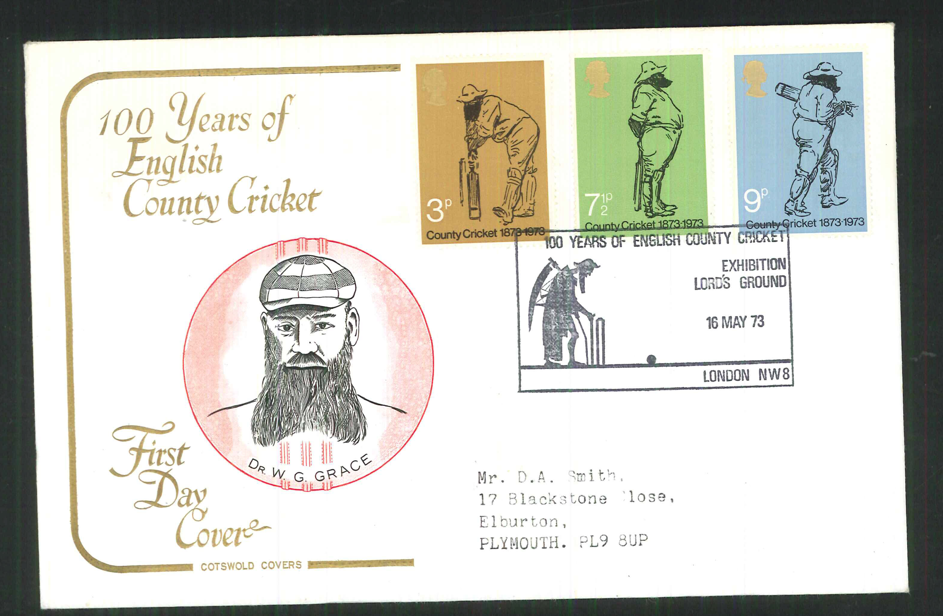 1973 Cotswold Cricket FDC Lord's Ground London Handstamp