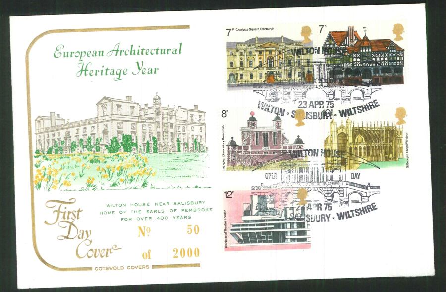 1975 Cotswold Official Architecture FDC Wilton Salisbury Postmark