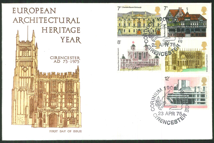 1975 Cotswold Official Architecture FDC Corinium Cirencester Postmark
