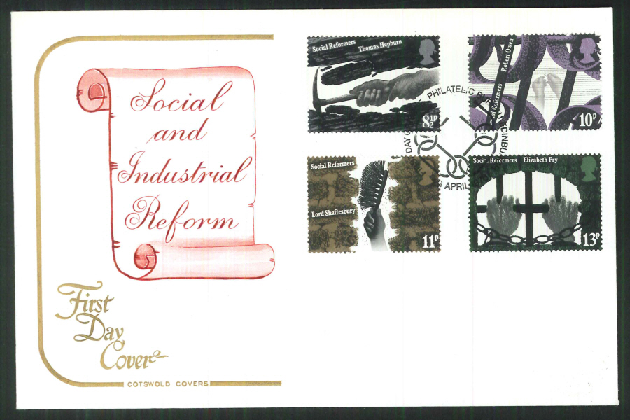 1976 Cotswold FDC Social Reformers - First Day of Issue Phil Bureau Edinburgh Postmark