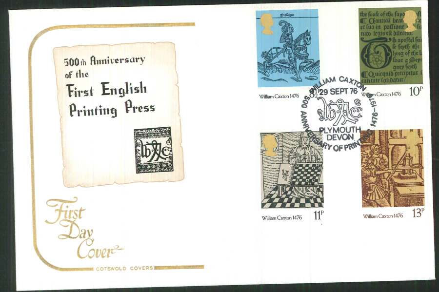 1976 Cotswold Caxton FDC Plymouth Devon Postmark - Click Image to Close