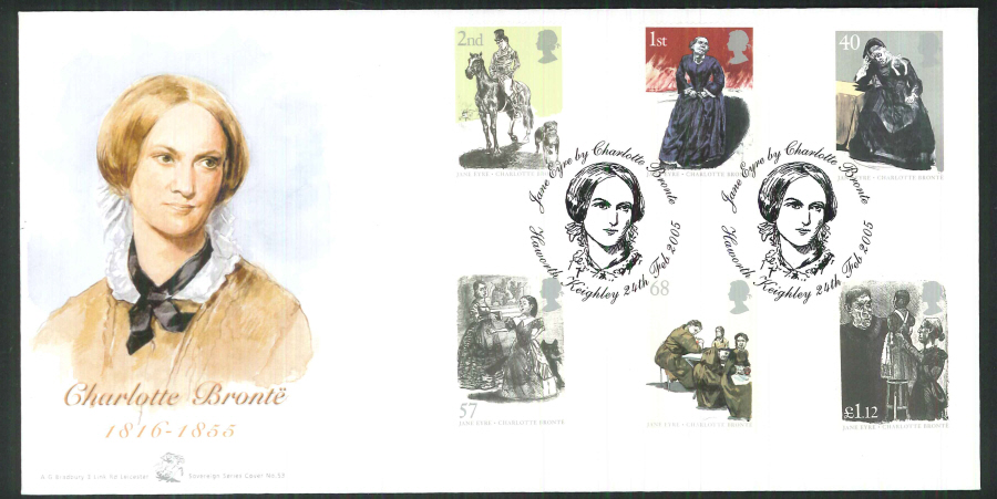 2005 Jane Eyre FDC Bradbury ( Sovereign No 53 ) Postmark: Haworth, Portrait of Charlotte Bronte,