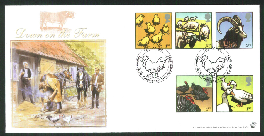 2005 Bradbury ( Sovereign No 50 ) Postmark: Farmers, featuring a chick, Special Handstamp