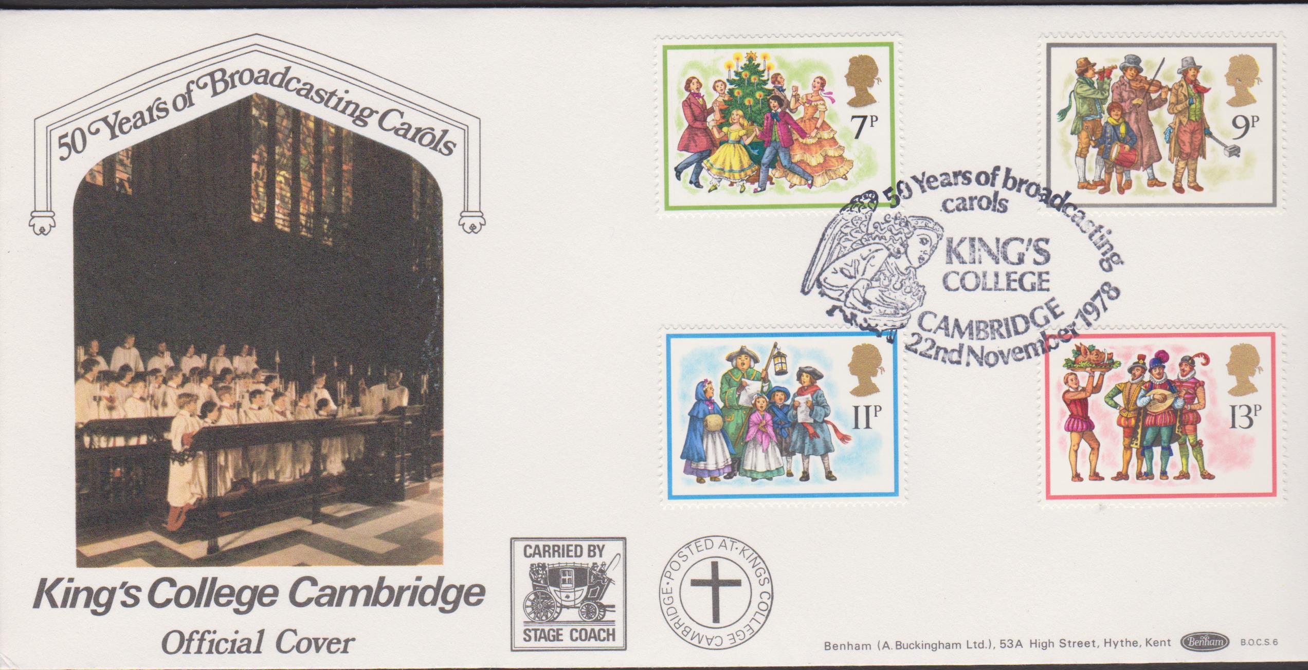 1978 Benham FDC Christmas BOCS 6 Kings College Cambridge Postmark