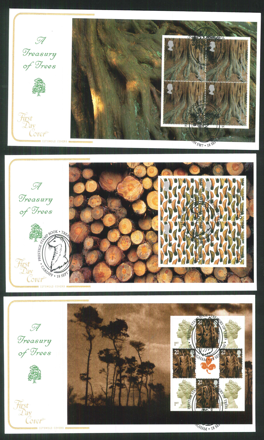 2000 - Cotswold Treasury of Trees- Prestige Stamp Book Set of 4 Covers - Various Postmarks